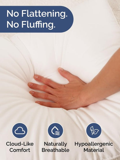 100% Cotton Bed Pillows - Queen Size Set of 2 - Breathable Cotton Cover - Soft, Comfy Down Alternative for Back & Stomach Sleepers - Low Density, Low Loft Support & Machine Washable, 20" x 36" (White)