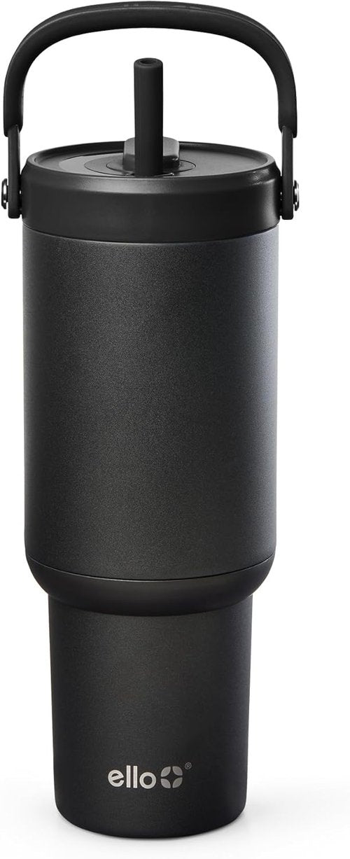 Ello Oasis Go+ 26oz Tumbler - Reusable Insulated Stainless Steel Cup | 100% Leakproof, Travel-Friendly, Black