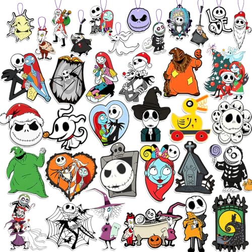Halloween Christmas Wooden Nightmare Tree Ornaments Set - 36 Pieces