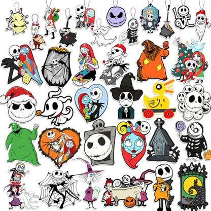 Halloween Christmas Wooden Nightmare Tree Ornaments Set - 36 Pieces