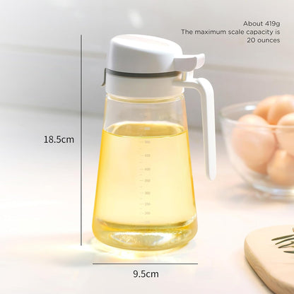 Skiennix Auto Flip Glass Olive Oil Dispenser - 22oz Clear Cruet with Measurement Scale