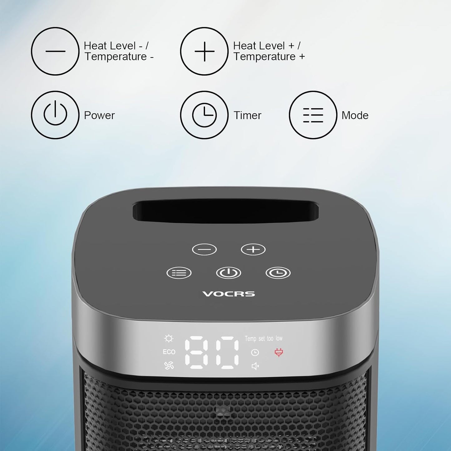 VOCRS 1500W Portable Space Heater - Electric PTC Heater with Thermostat, Remote, 12H Timer | Safe Heating for Bedroom & Office