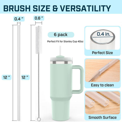 Stanley 6 Pack Straws for 40 oz Tumblers - Reusable BPA-Free Plastic with 2 Cleaning Brushes