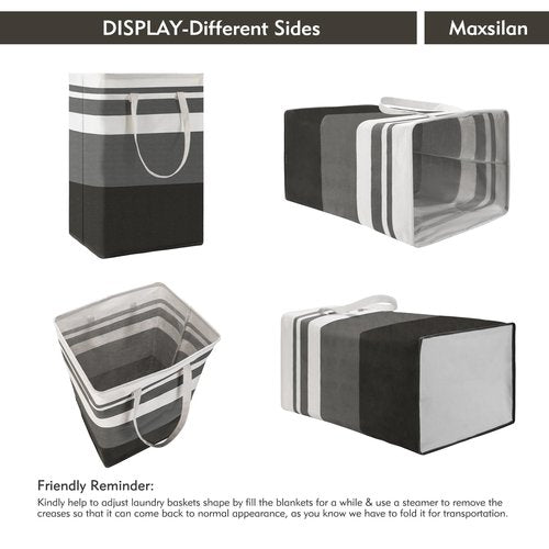 Maxsilan 80L Freestanding Laundry Basket with Extended Handle, Collapsible Waterproof Large Cotton Clothes Hamper Storage Basket, Gradient Grey