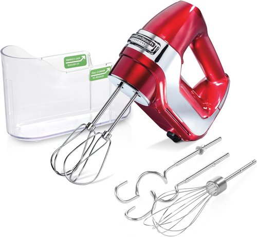 Hamilton Beach Professional 5-Speed Electric Hand Mixer - High-Performance DC Motor, Snap-On Storage Case, Red & Chrome