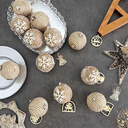 Farmhouse Christmas Ornaments Set - 12 Shatterproof Rustic Tree Decorations 70mm / 2.75