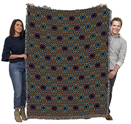 Flower Power Cotton Woven Blanket - Tapestry Throw & Wall Art - Made in USA (72x54) - Variation of THIS listing