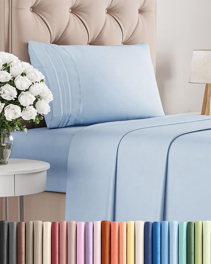 Sky Blue Twin Size 3-Piece Sheet Set | Comfy, Breathable & Cooling Luxury Bedding - Ultra-Soft, Deep Pockets