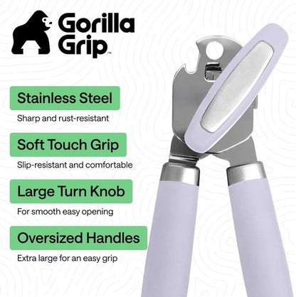 Gorilla Grip Heavy Duty Can Opener - Stainless Steel with Comfortable Handle & Oversized Knob | Lavender