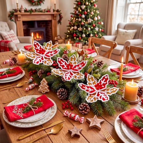 Gingerbread Poinsettia Christmas Picks - 12 Pack, Handmade Holiday Flowers