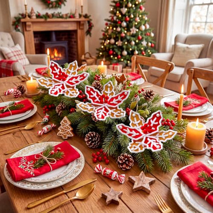 Gingerbread Poinsettia Christmas Picks - 12 Pack, Handmade Holiday Flowers