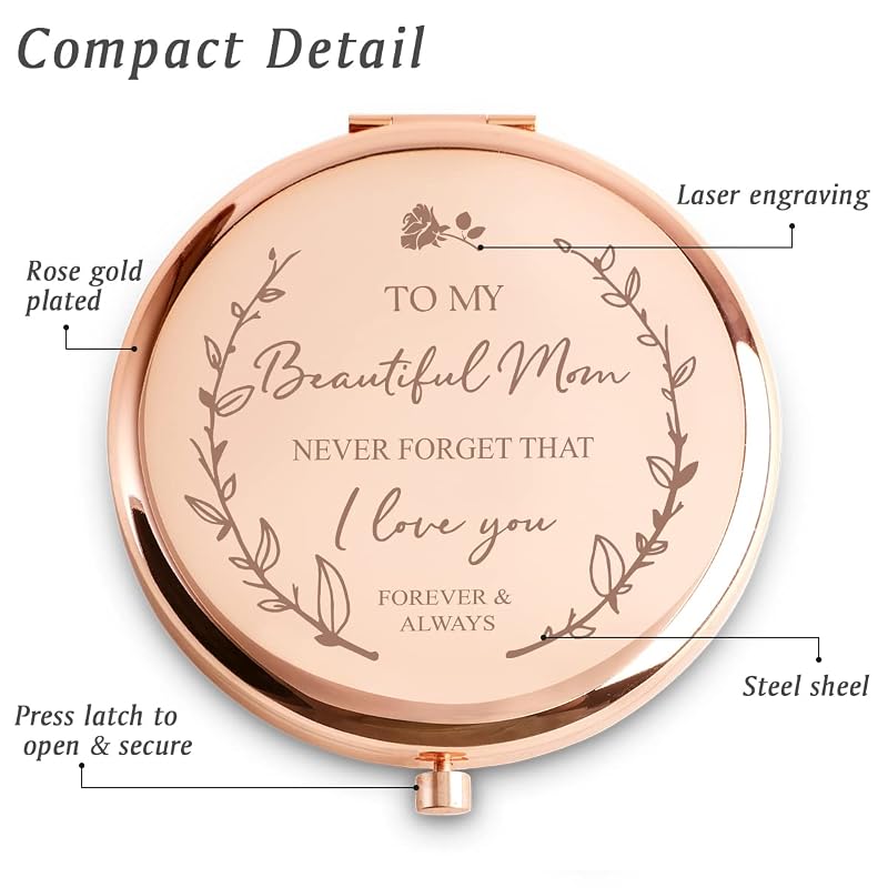 Personalized Compact Mirror with Engraving – 2.5 inch Handheld Gift for Mom