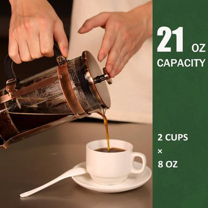 French Press Coffee Maker - 21 Ounce Stainless Steel & Borosilicate Glass - Perfect for Cold Brew & Espresso