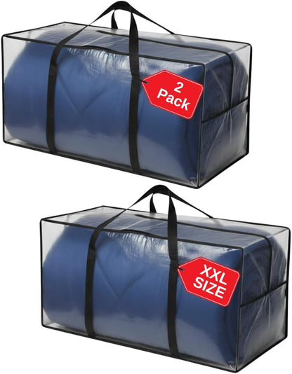 Skiennix 68.5 GAL Jumbo Heavy-Duty Storage Bags - Extra Large Reusable Totes with Strong Handles | Translucent
