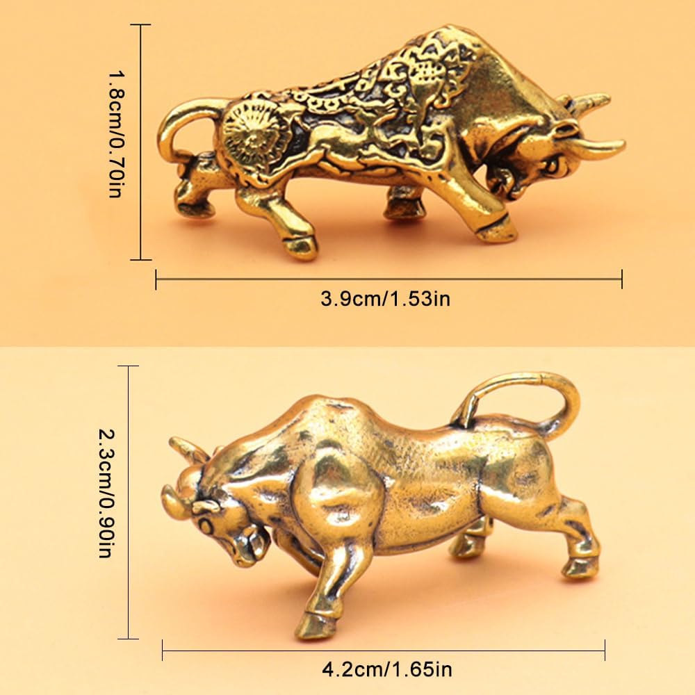 Bronze Rich Floral Design Zodiac Ox Statue - Creative Brass Cow Figurine, 2pcs Decorative Set