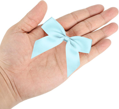 MECCANIXITY Mini Satin Ribbon Bows - 100Pcs 2.5" Sky Blue Fabric Flowers for Craft DIY & Parties