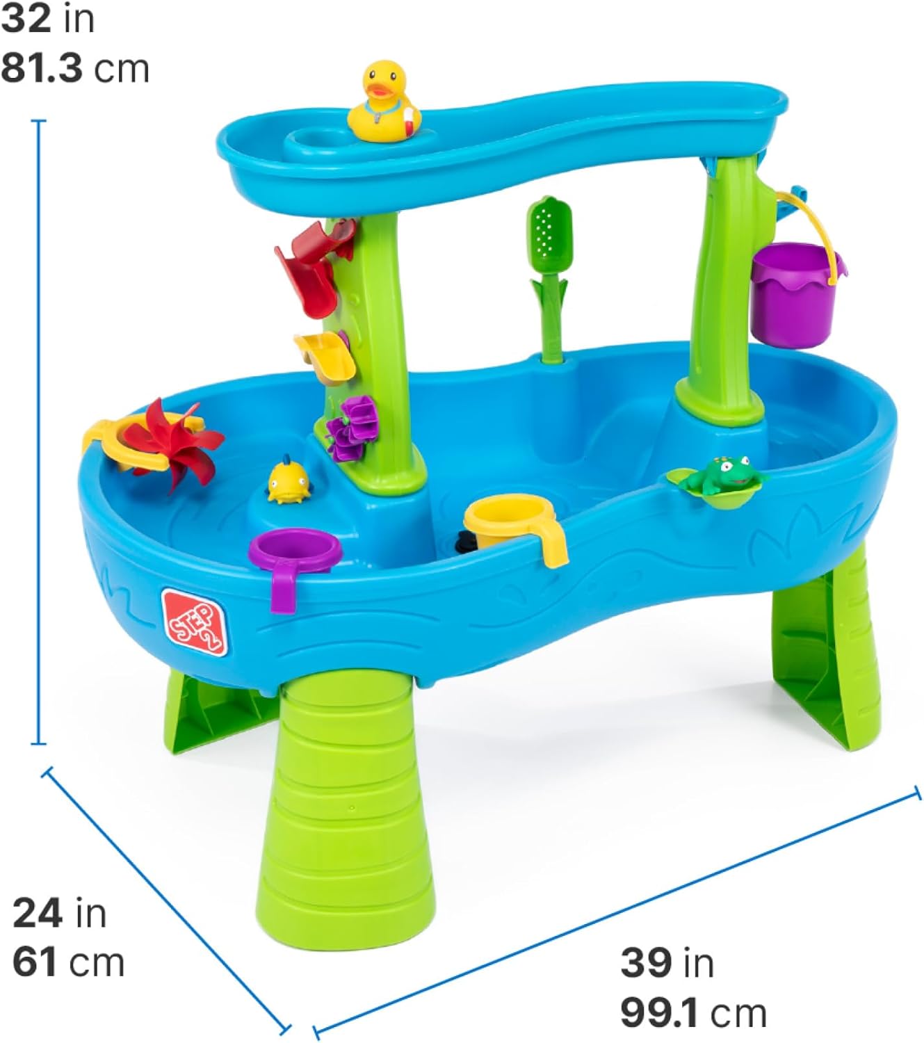 Step2 Rain Showers Splash Pond Water Table - Kids Sensory Playset with 13 Accessories | Blue & Green, Ages 1.5+