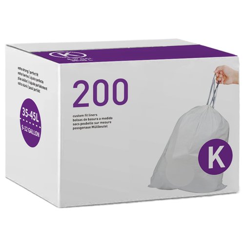 Code K 200 Count Drawstring Trash Bags 1.2 Mil THICK Heavy Duty | Compatible with simplehuman Code K | White Garbage Can Liners 9-12 Gallon / 35-45 Liter Heavy Duty Plastic Trash Bags