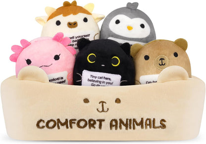 Skiennix Emotional Support Plush Animal Set - 6 Cute Stuffed Animals with Positive Messages | Soft Plushies for Kids & Adults