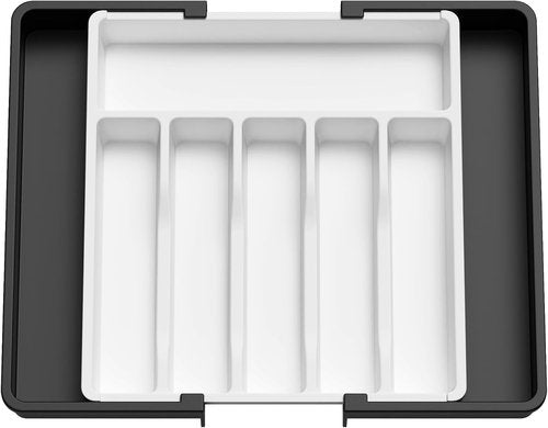 Lifewit Expandable Silverware Drawer Organizer - BPA-Free Utensil Tray for Kitchen | Adjustable 13-22 x 15" in White & Black