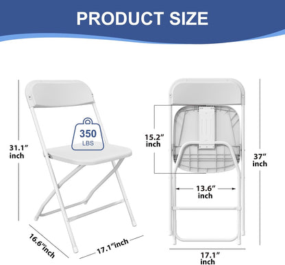 Regine Switzerland 10-Pack White Folding Chairs - Lightweight, Portable Design | 350lb Capacity for Events & Parties