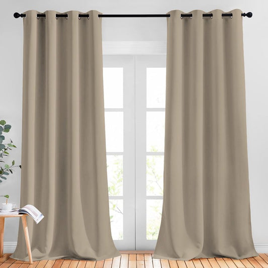 NICETOWN Taupe Curtain Panels - (52 inches by 120 Inch, Black, Set of 2) Home Decoration Thermal Insulated Solid Grommet Blackout Curtains/Drapes for Hall/Dining Room