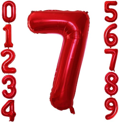 GOER Red Foil Number 7 Balloons - Huge 42" & 32" Birthday Party Decorations (3 Pack)