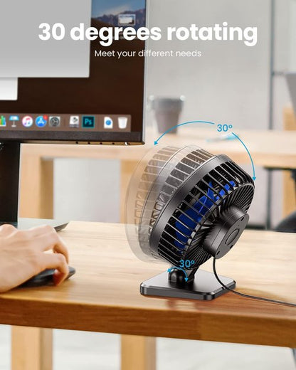Gaiatop USB Desk Fan - Powerful Portable Mini Fan with 3 Speeds | Quiet Cooling for Home, Office, Travel - Blue