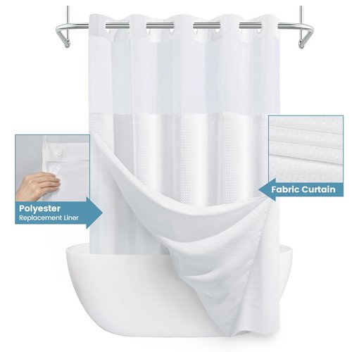 EUTXL White No Hook Shower Curtain with Snap in Liner,230GSM Waffle Weave Shower Curtains for Bathroom,71W x 74H
