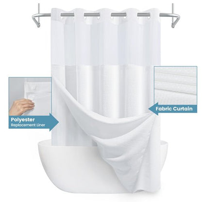 EUTXL White No Hook Shower Curtain with Snap in Liner,230GSM Waffle Weave Shower Curtains for Bathroom,71W x 74H