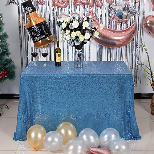 Baby Blue Sequin Tablecloth 50x80 Inch Rectangle Glitter Party Cover