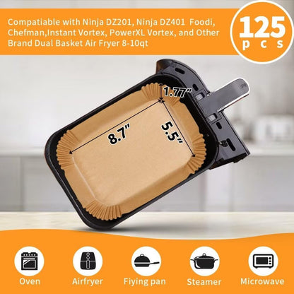 Ninja Air Fryer Liners - Disposable Parchment Paper for Dual Basket | 125pcs 8.7x5.5" Size