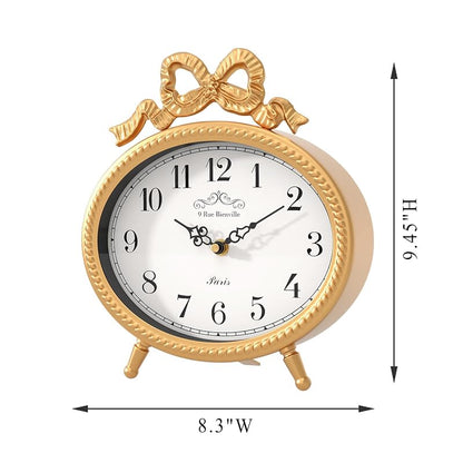 Vintage Table Clock with Bow - Gold Boho French Style, 9.45" H x 8.3" W, 2.16" D (Variation: Gold)