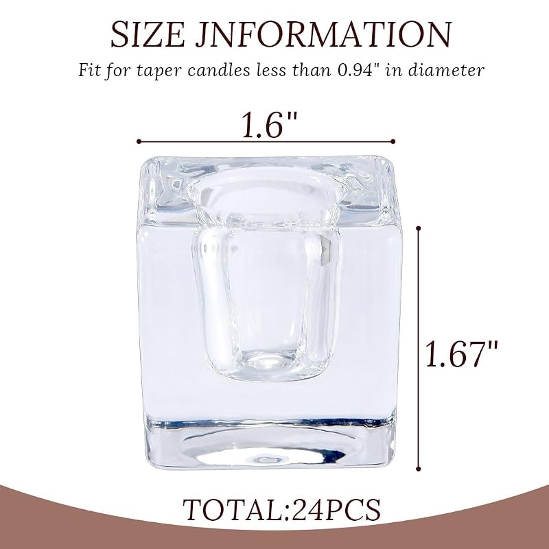24 Clear Glass Taper Candle Holders Set - Square & Round, Fit 0.6-0.9 in Candles, Includes Variation: Clear Square+24