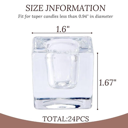 24 Clear Glass Taper Candle Holders Set - Square & Round, Fit 0.6-0.9 in Candles, Includes Variation: Clear Square+24