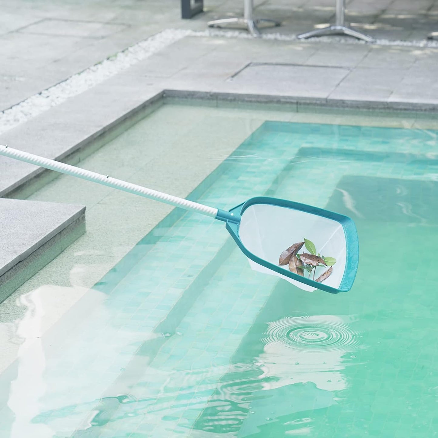 POOLWHALE Swimming Pool Leaf Net Skimmer Rake - Adjustable Aluminum Pole & Fine Mesh for Easy Cleaning