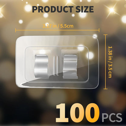 Skiennix Outdoor String Light Hooks - 100Pcs Heavy Duty Clips with Waterproof Adhesive Strips | UV-Resistant Clear Holders