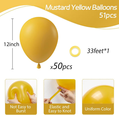 Mustard Yellow Balloons - 12 Inch Latex Balloons | 50 Pack for Fall Baby Showers & Birthday Parties