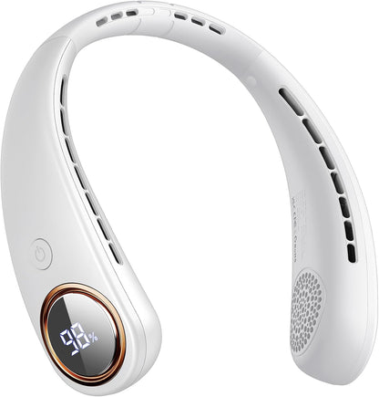 Skiennix Bladeless Neck Fan - Portable Wearable Cooling Device with LED Display, 4 Speeds, 5000mAh Battery | USB Rechargeable (White)