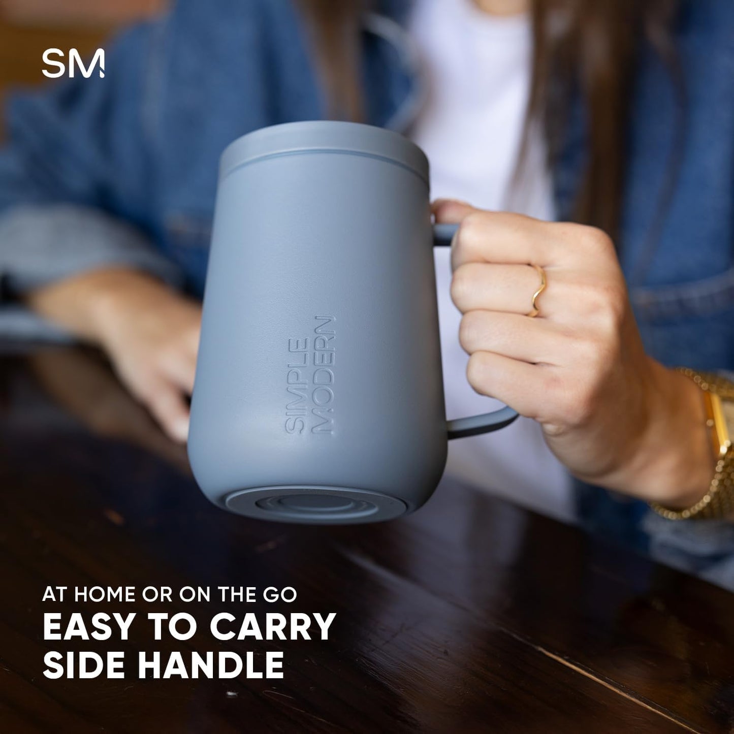 Simple Modern Voyager Signature Mug - Travel Coffee Tumbler with 360° Lid & Handle | 12oz, Blue Dune