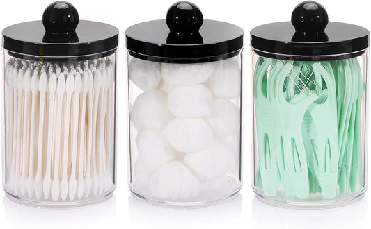 Tbestmax Cotton Swab Holder - Stylish 10oz Bathroom Organizer with Black Lid - Versatile Apothecary Jar