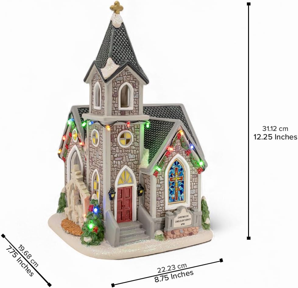 Regine Switzerland Corner Cathedral Porcelain Christmas Village - LED Lights & Festive Charm
