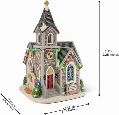 Regine Switzerland Corner Cathedral Porcelain Christmas Village - LED Lights & Festive Charm