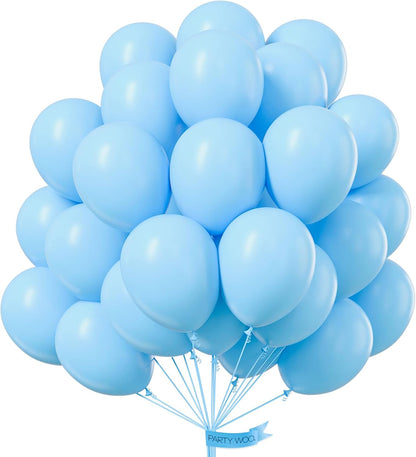 PartyWoo White & Light Blue Balloons - 100 Pcs Each, 12 Inch Perfect for Celebrations
