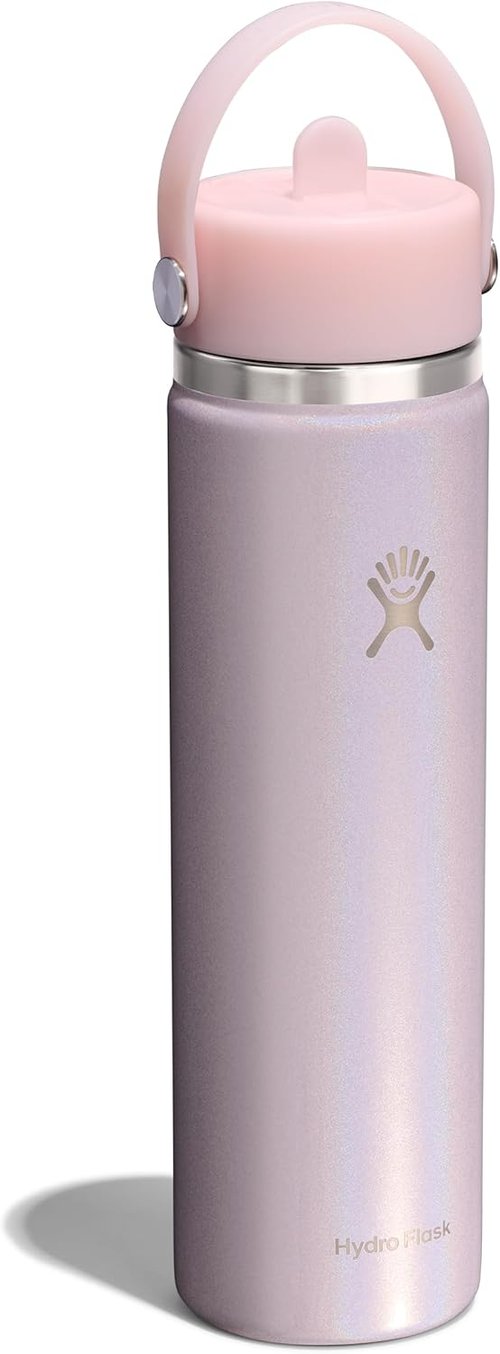 Hydro Flask Water Bottle - Insulated Stainless Steel with Wide Straw Lid - 24 Oz Glimmer Pink, Leakproof