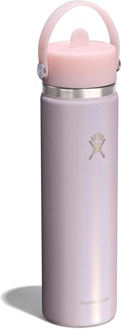 Hydro Flask Water Bottle - Insulated Stainless Steel with Wide Straw Lid - 24 Oz Glimmer Pink, Leakproof