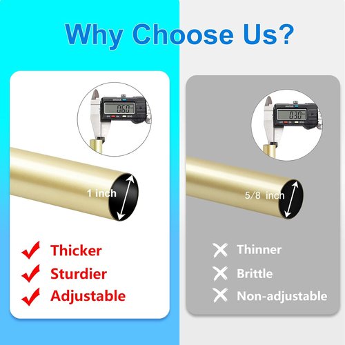 Byondeth Curtain Rods - Adjustable 16 to 170 Inches | 1 Inch Diameter with Elegant Warm Gold Aluminium Finials