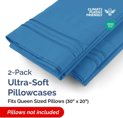 Regine Switzerland Queen Pillow Cases Set of 2 - Ultra Soft Hotel Quality - Wrinkle Free & Stain Resistant - Royal Blue