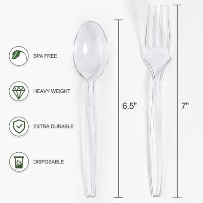 Clear Plastic Forks and Spoons Set by [Brand Name] - Heavy Duty Disposable Utensils for Parties | 400 Count