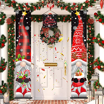 Christmas Porch Door Signs Gnome Decorations Set - Holiday Yard Flags